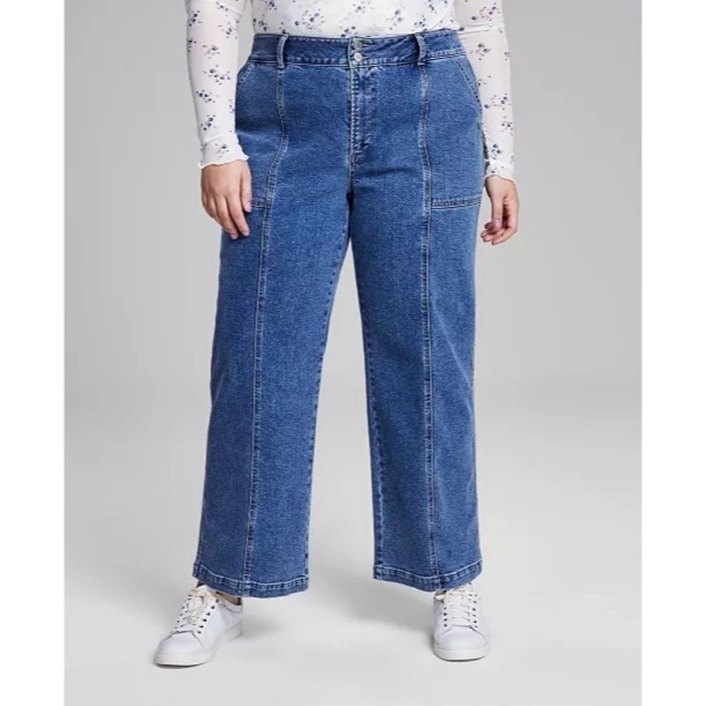 And Now This Seam Front Wide Leg Jeans Medium Wash High Rise Blue Denim 31 NEW